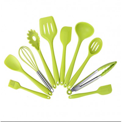 Amazon hot sale 10pcs silicone kitchenware set kitchen silicone utensils with silicone  handle