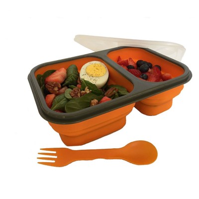 Custom printed 2 compartment Eco-friendly silicone lunch box container, personalized food containers